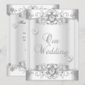Invitation Mariage Cœur de Diamant Blanc Argent (Devant / Derrière)