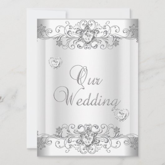 Invitation Mariage Cœur de Diamant Blanc Argent (Devant)