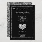 INVITATION MARIAGE COEUR EN MARBRE BLANC NOIR (Devant / Derrière)