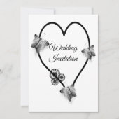 Invitation Mariage Coeur Et Papillons Noir Et Blanc (Devant)