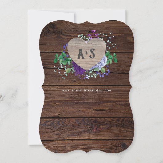 Invitation Mariage Coeur Éternel Inviter Fleurs Bleues Rustiq (Dos)