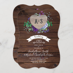 Invitation Mariage Coeur Éternel Inviter Fleurs Bleues Rustiq