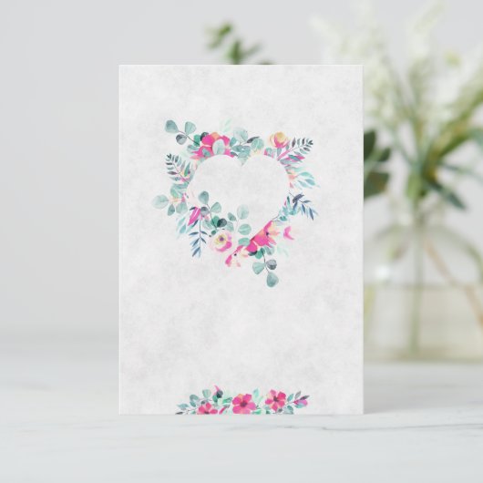 Invitation Mariage coeur floral aquarelle rose clair  (Debout devant)