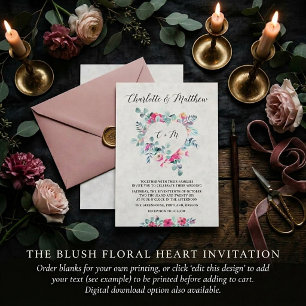 Invitation Mariage cœur floral aquarelle rose vierge