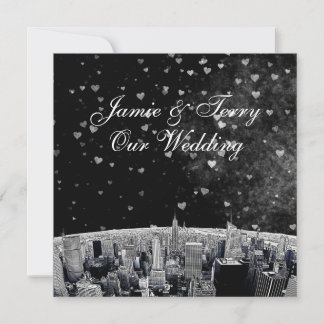 Invitation Mariage cœur noir blanc #2 Skyline de NYC gravé