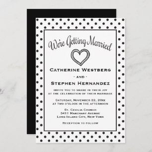 Invitation Mariage Coeur noir et blanc Polka