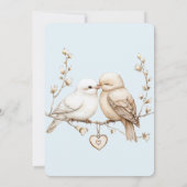Invitation Mariage Coeur Oiseaux de l'Amour Crème Blanc Roman (Dos)