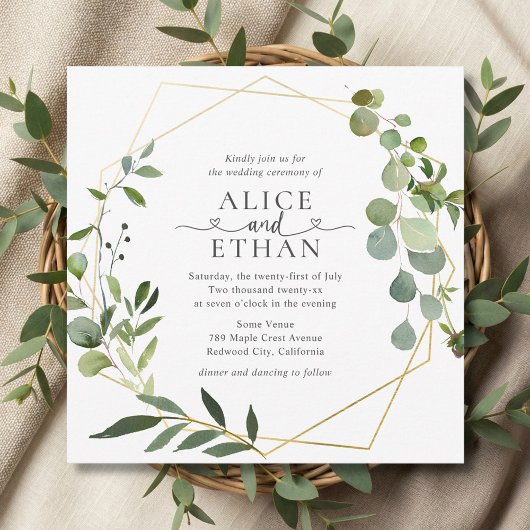 Invitation Mariage Coeur Script Eucalyptus Verdure