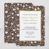 Invitation Mariage Cœurs Crème Marron Romantique (Devant / Derrière)