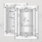 Invitation Mariage Cœurs de Diamant Blanc Argent (Devant / Derrière)