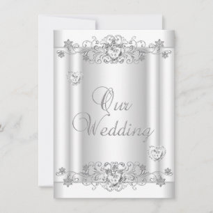 Invitation Mariage Cœurs de Diamant Blanc Argent