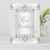 Invitation Mariage Cœurs de Diamant Blanc Argent (Debout devant)
