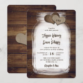 Invitation Mariage coeurs de toile de jute et pot Mason en bo (Devant / Derrière)