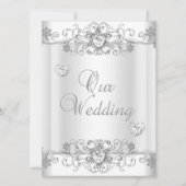 Invitation Mariage Cœurs Diamant Blanc Argent (Devant)
