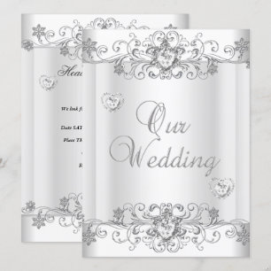 Invitation Mariage Cœurs Diamant Blanc Argent