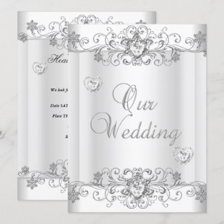 Invitation Mariage Cœurs Diamant Blanc Argent