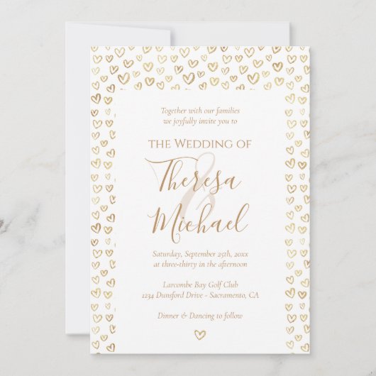 Invitation Mariage coeurs d'or (Devant)