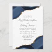 Invitation Mariage Coins Modernes Bleu Nuit Agate Or (Devant)