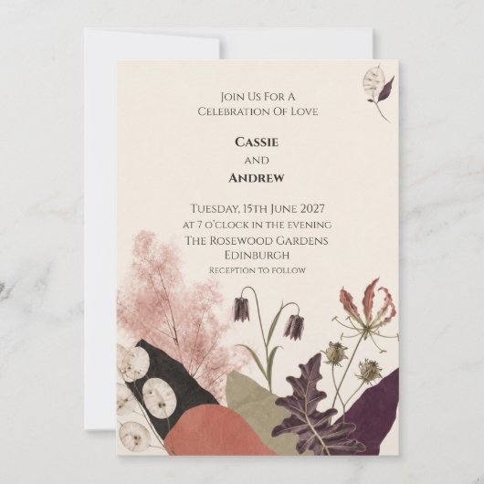 Invitation Mariage Collage Botanique Moderne (Devant)