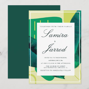 Invitation Mariage Collage Botanique Vert Jaune Organique