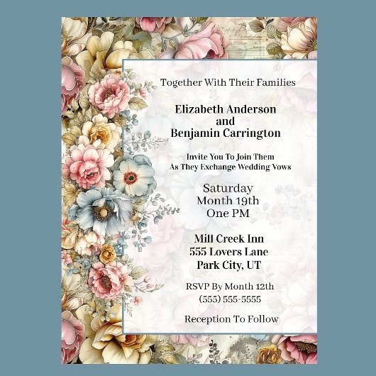 Invitation Mariage Collage Floral Élégant
