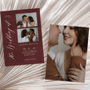 Invitation Mariage Collage Photo de Bourgogne Lunatique