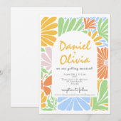 Invitation Mariage coloré à cadre fleuri rétro (Devant / Derrière)