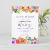 Invitation Mariage coloré d'aquarelle florale (Debout devant)