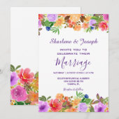 Invitation Mariage coloré d'aquarelle florale (Devant / Derrière)