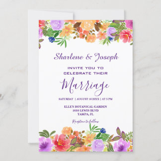 Invitation Mariage coloré d'aquarelle florale