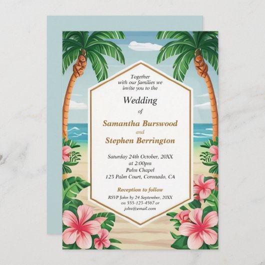 Invitation Mariage coloré d'aquarelle tropicale (Devant / Derrière)