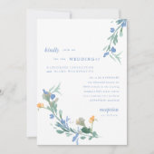Invitation Mariage Coloré Fleur Sauvage Bleue (Devant)