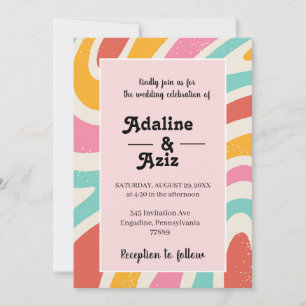 Invitation Mariage Coloré Ondulé Rétro Groovy 70s