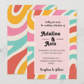 Invitation Mariage Coloré Ondulé Rétro Groovy 70s (Devant / Derrière)