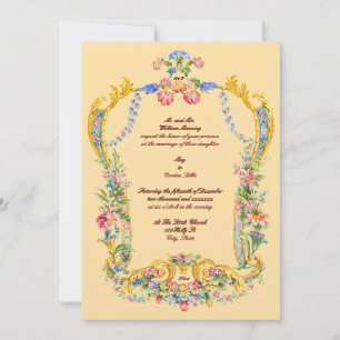 Invitation Mariage Coloré Rétro Floral Baroque Rococo 1700s