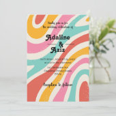 Invitation Mariage Coloré Rétro Groovy 70s Ondulé (Debout devant)