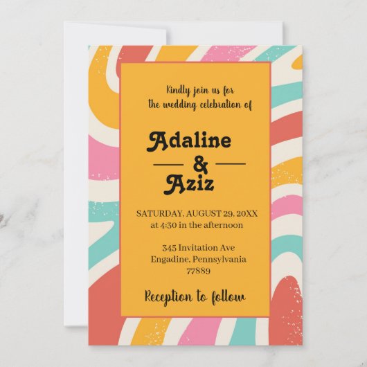 Invitation Mariage Coloré Rétro Groovy 70s Ondulé  (Devant)