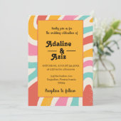 Invitation Mariage Coloré Rétro Groovy 70s Ondulé  (Debout devant)