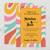 Invitation Mariage Coloré Rétro Groovy 70s Ondulé  (Devant / Derrière)