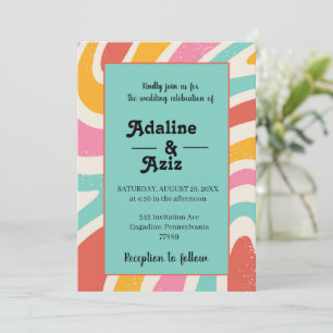 Invitation Mariage Coloré Rétro Groovy 70s Ondulé