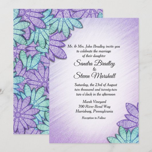 Invitation Mariage combiné couleur florale chic (Devant / Derrière)