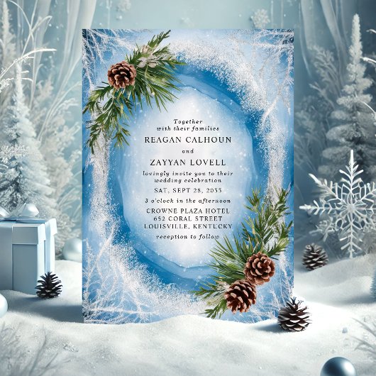 Invitation Mariage Cône de Pin Gelée d'Hiver