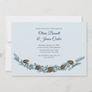 Invitation Mariage Cônes de Pin givrés et Baies Blanches