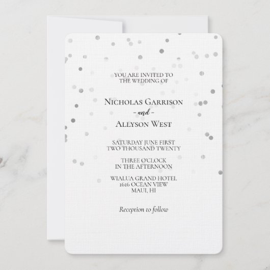 Invitation Mariage Confetti argent blanc (Devant)