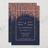 Invitation Mariage Confetti Blush Pailleté Rose Gold Bleu Mar (Devant / Derrière)