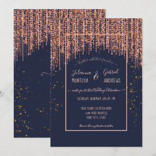 Invitation Mariage Confetti Blush Pailleté Rose Gold Bleu Mar