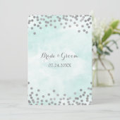 Invitation Mariage Confetti d'argent couleur bleue (Debout devant)