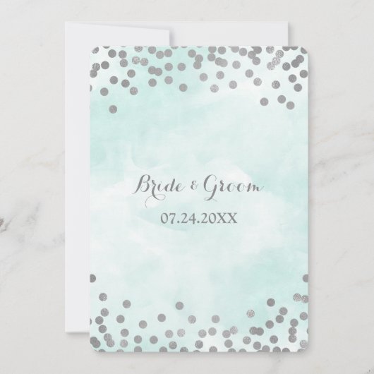 Invitation Mariage Confetti d'argent couleur bleue (Devant)