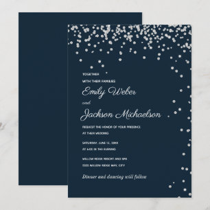 Invitation Mariage Confetti Diamant Bleu Marine Argent