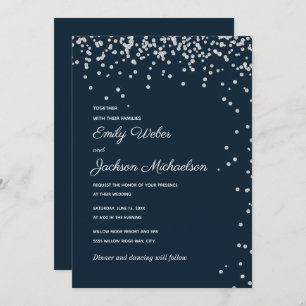Invitation Mariage Confetti en diamant bleu marine